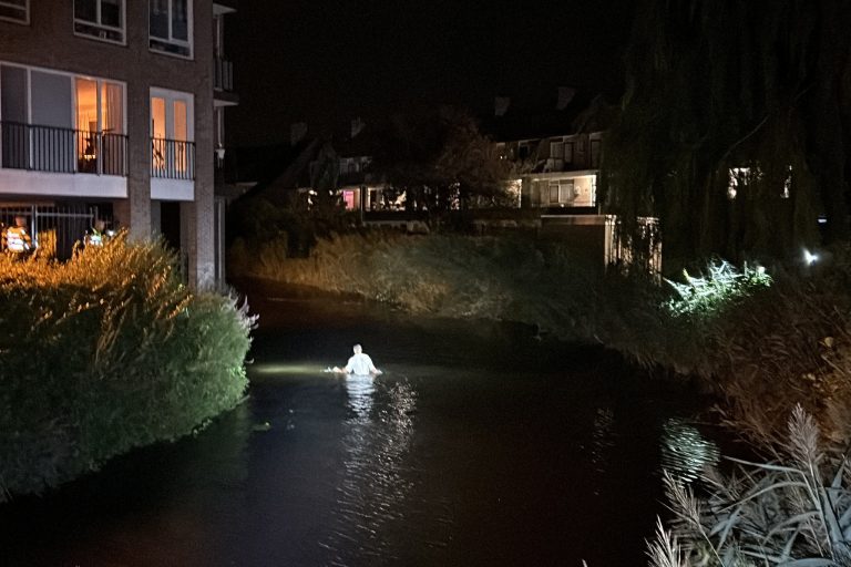 Man vlucht voor de politie en springt in een sloot